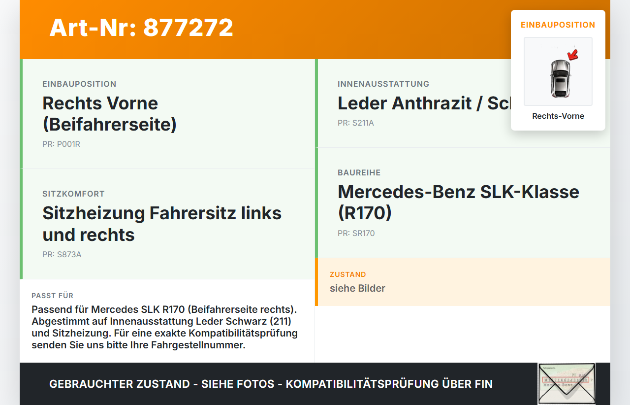 Mercedes R170 SLK Cabriolet Gurtschloss Rechts Vorne Mercedes R170 SLK 03.04.2000 A2088600369 560267102A gebraucht Vorschau 3