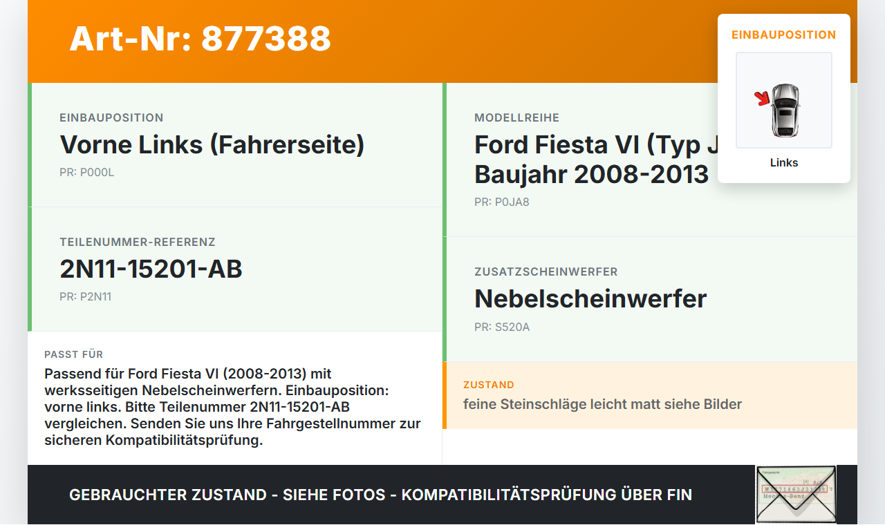 Ford Fiesta VI 08-13 Nebelscheinwerfer Links orig. Ford Fiesta VI 08-13 24.10.2008 2N11-15201-AB 59204003 gebraucht Vorschau 3