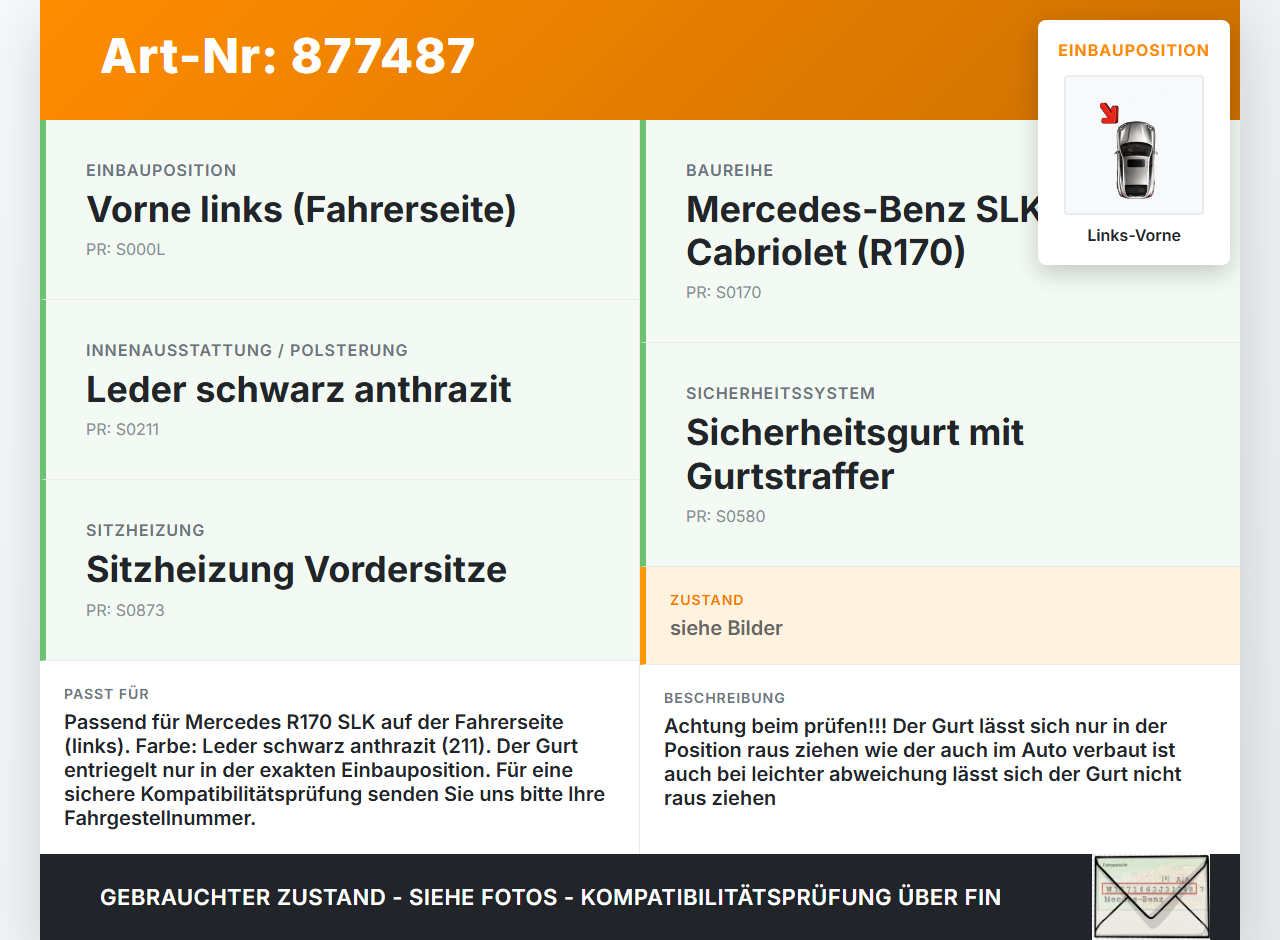 Mercedes R170 SLK Cabriolet Gurt Sicherheitsgurt m. Gurtstraffer Fahrer Links Vorne Mercedes R170 SLK 03.04.2000... Vorschau 3