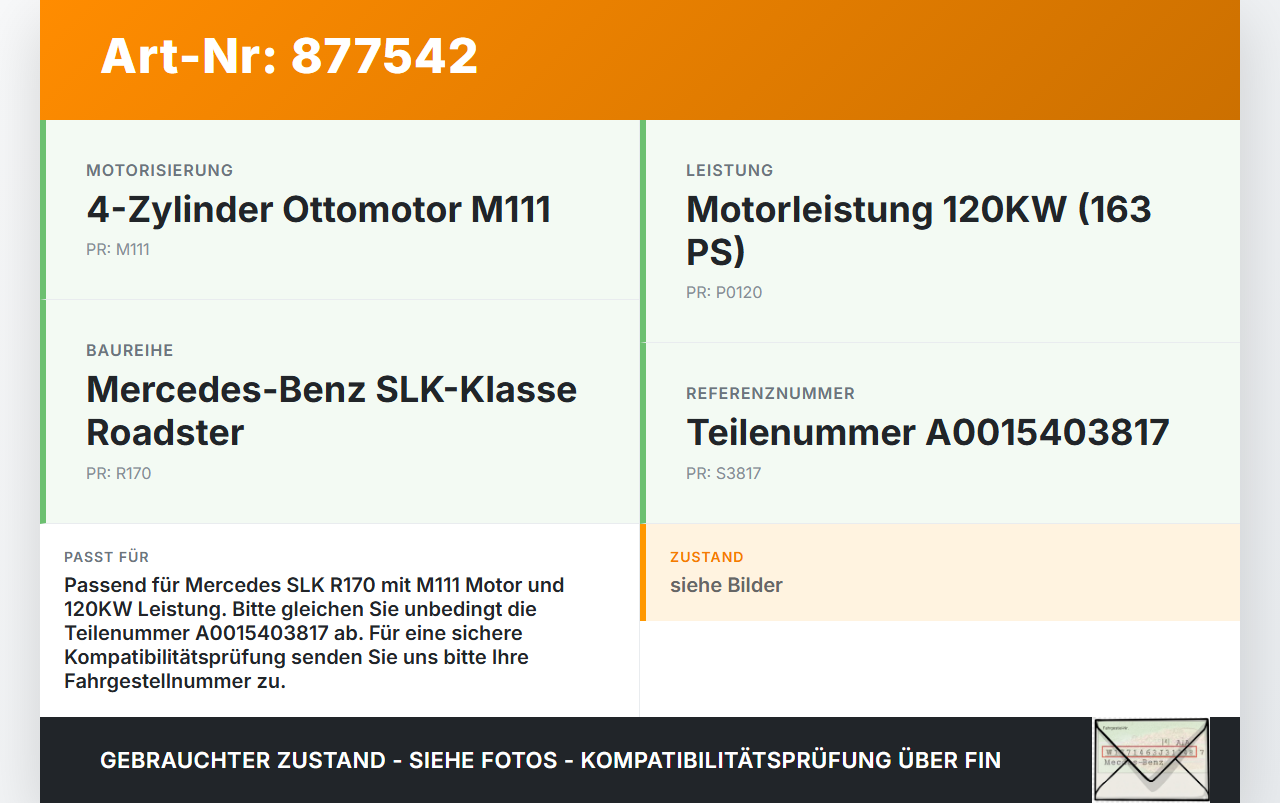 Mercedes R170 SLK 2,0 120KW Lambdasonde Mercedes R170 SLK 03.04.2000 A0015403817 gebraucht Vorschau 3