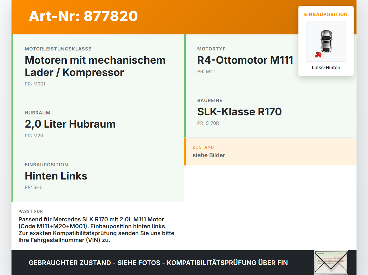 Mercedes R170 SLK Cabriolet 2,0 Antriebswelle Gelenkwelle Hinten Links Mercedes R170 SLK 03.04.2000 A2023508410... Vorschau 3