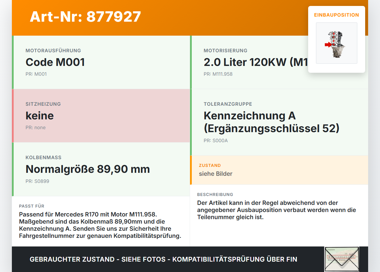 Mercedes R170 SLK 2,0 120KW 111958 Kolben mit Pleuel Pos A Mercedes R170 SLK 03.04.2000 A1110305518 gebraucht Vorschau 3