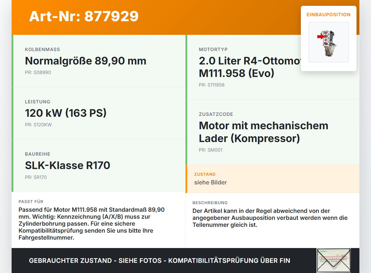 Mercedes R170 SLK 2,0 120KW 111958 Kolben mit Pleuel Pos C Mercedes R170 SLK 03.04.2000 A1110305518 gebraucht Vorschau 3