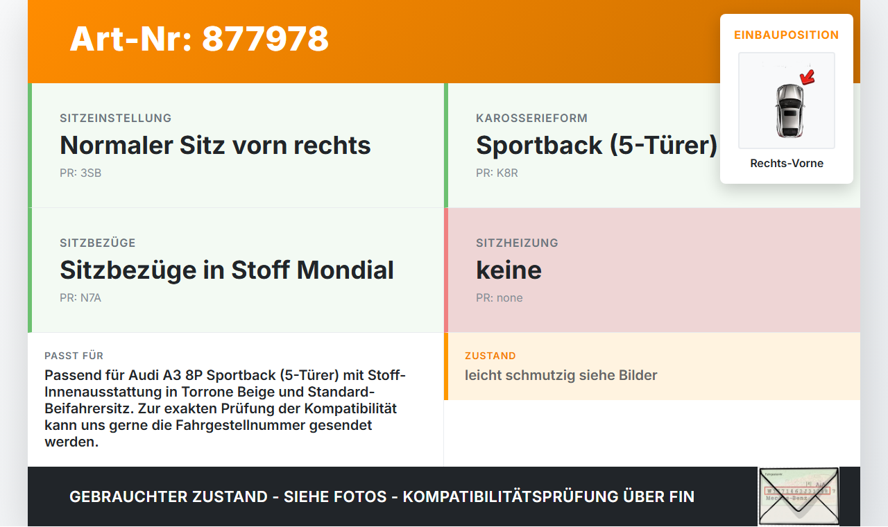 Audi A3 8P 04-08 5T Kopfstütze für Beifahrer Sitz Rechts Vorne Torrone Beige Audi A3 8P 04-08 23.11.2004 8P0881902N... Vorschau 3
