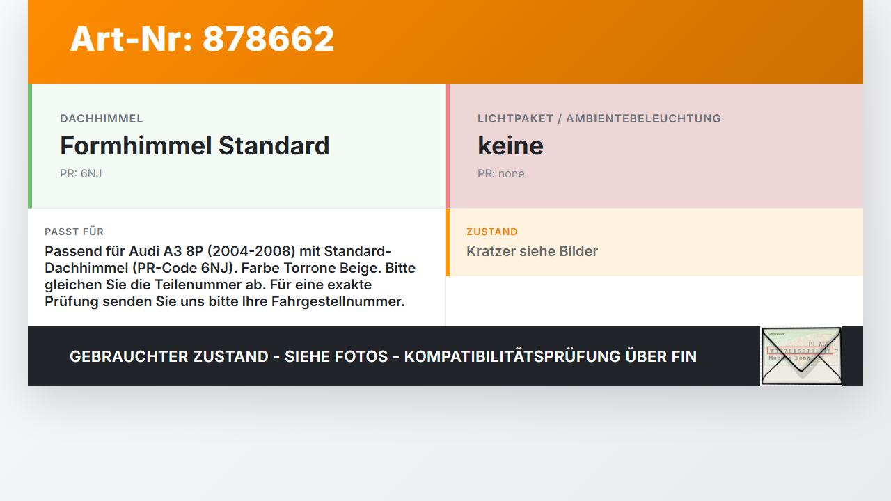 Audi A3 8P 04-08 Innenleuchte Innenraumleuchte Torrone Beige Audi A3 8P 04-08 23.11.2004 8P0947135D gebraucht Vorschau 3