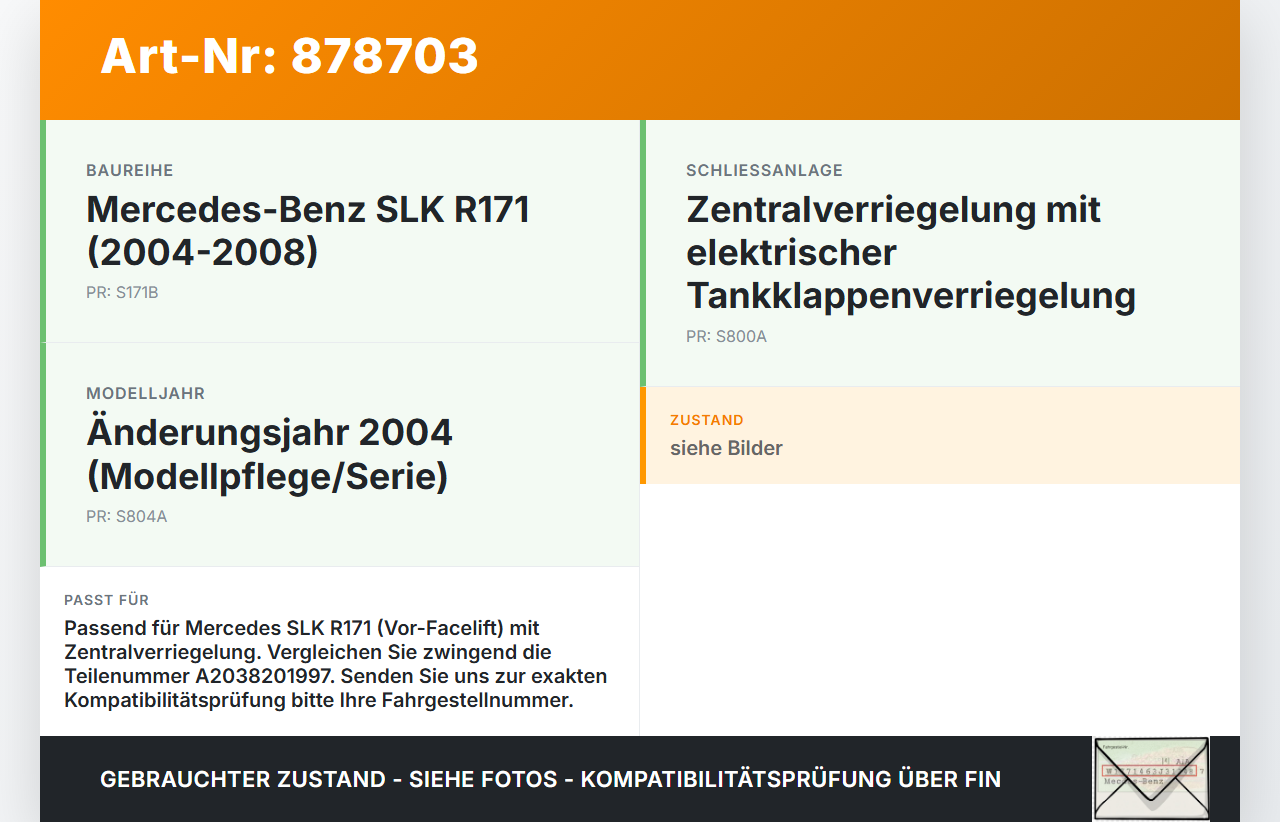 Mercedes SLK R171 04-08 Tankdeckel Stellmotor Tankklappenmotor Mercedes SLK R171 04-08 31.01.2006 A2038201997... Vorschau 3