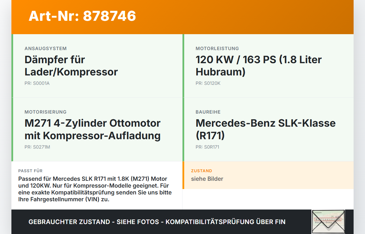 Mercedes SLK R171 04-08 1,8K 120KW Ansaugrohr Dämpfer für Lader Kompressor Mercedes SLK R171 04-08 31.01.2006... Vorschau 3