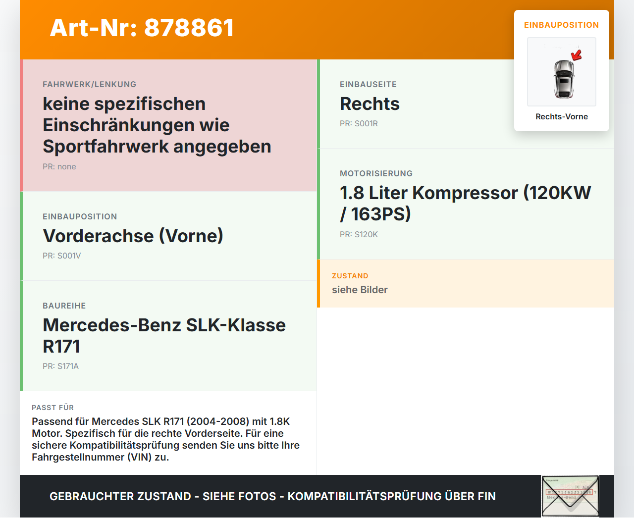 Mercedes SLK R171 04-08 1,8K 120KW Achsschenkel Radnabe Rechts Vorne Mercedes SLK R171 04-08 31.01.2006 A2093320101... Vorschau 3