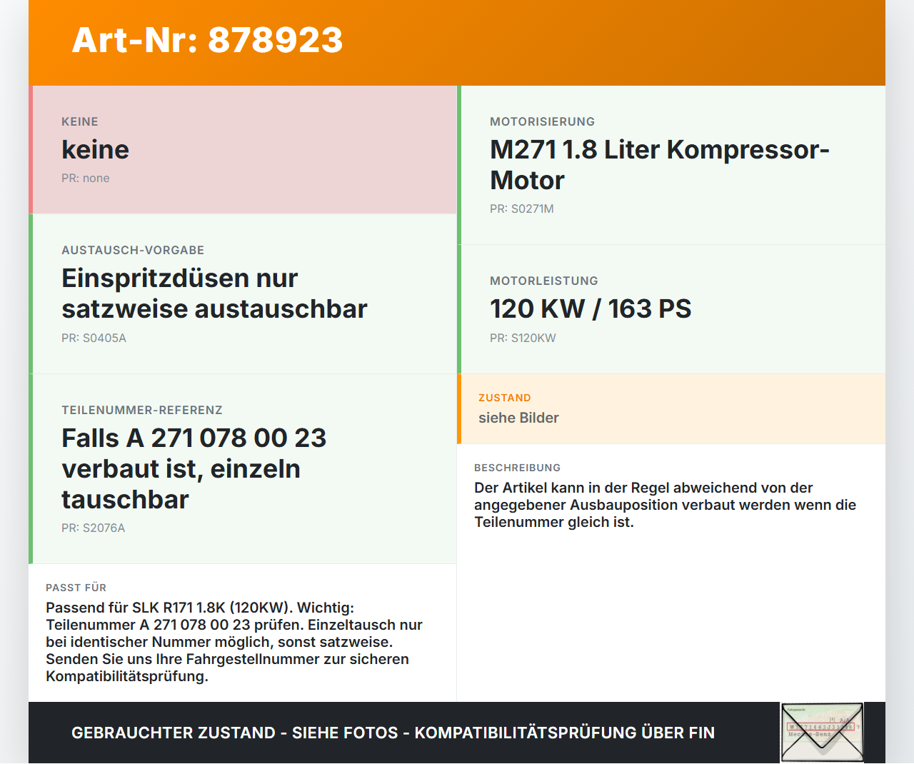 Mercedes SLK R171 04-08 1,8K 120KW Einspritzdüse Einspritzventil Zyl.1 Mercedes SLK R171 04-08 31.01.2006... Vorschau 3