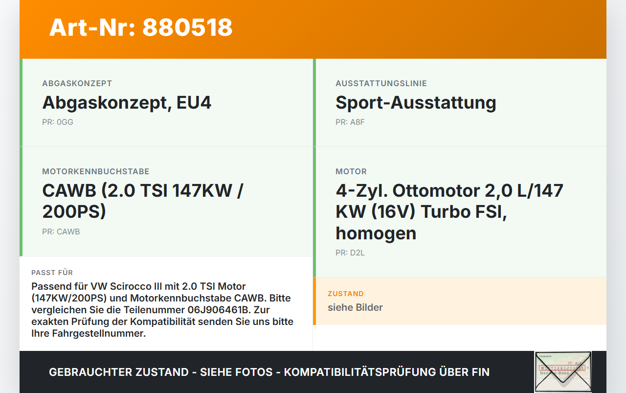 VW Scirocco III 13 08-14 TSI 2,0 147KW Luftmassenmesser VW Scirocco III 13 08-14 03.04.2009 06J906461B gebraucht Vorschau 3