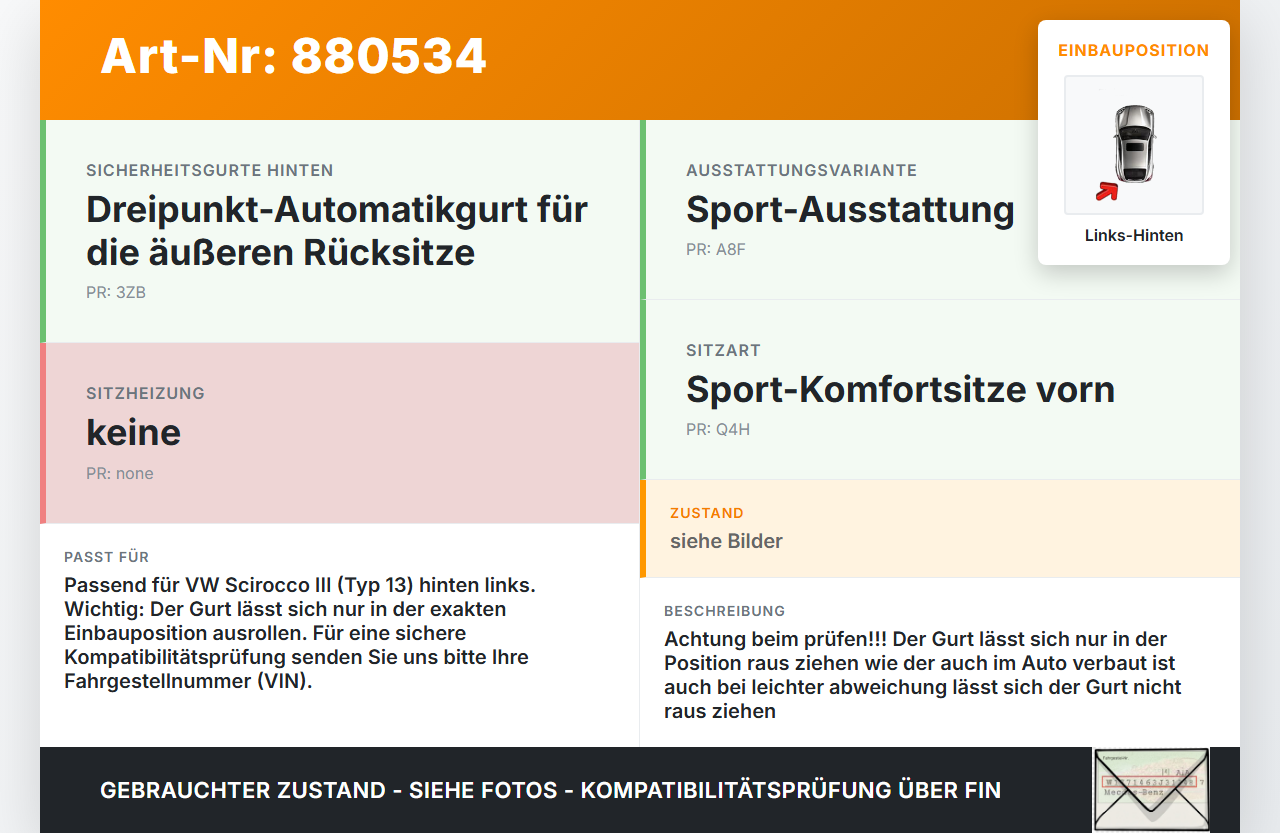 VW Scirocco III 13 08-14 Sicherheitsgurt Gurt Links Hinten VW Scirocco III 13 08-14 03.04.2009 1K8857805... Vorschau 3