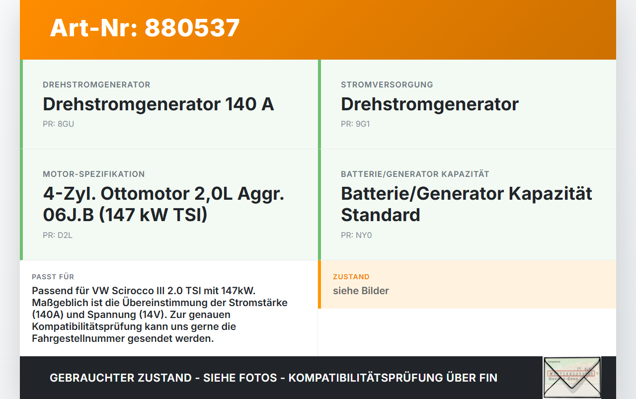VW Scirocco III 13 08-14 TSI 2,0 147KW Lichtmaschine Generator 140A 14V VW Scirocco III 13 08-14 03.04.2009... Vorschau 3