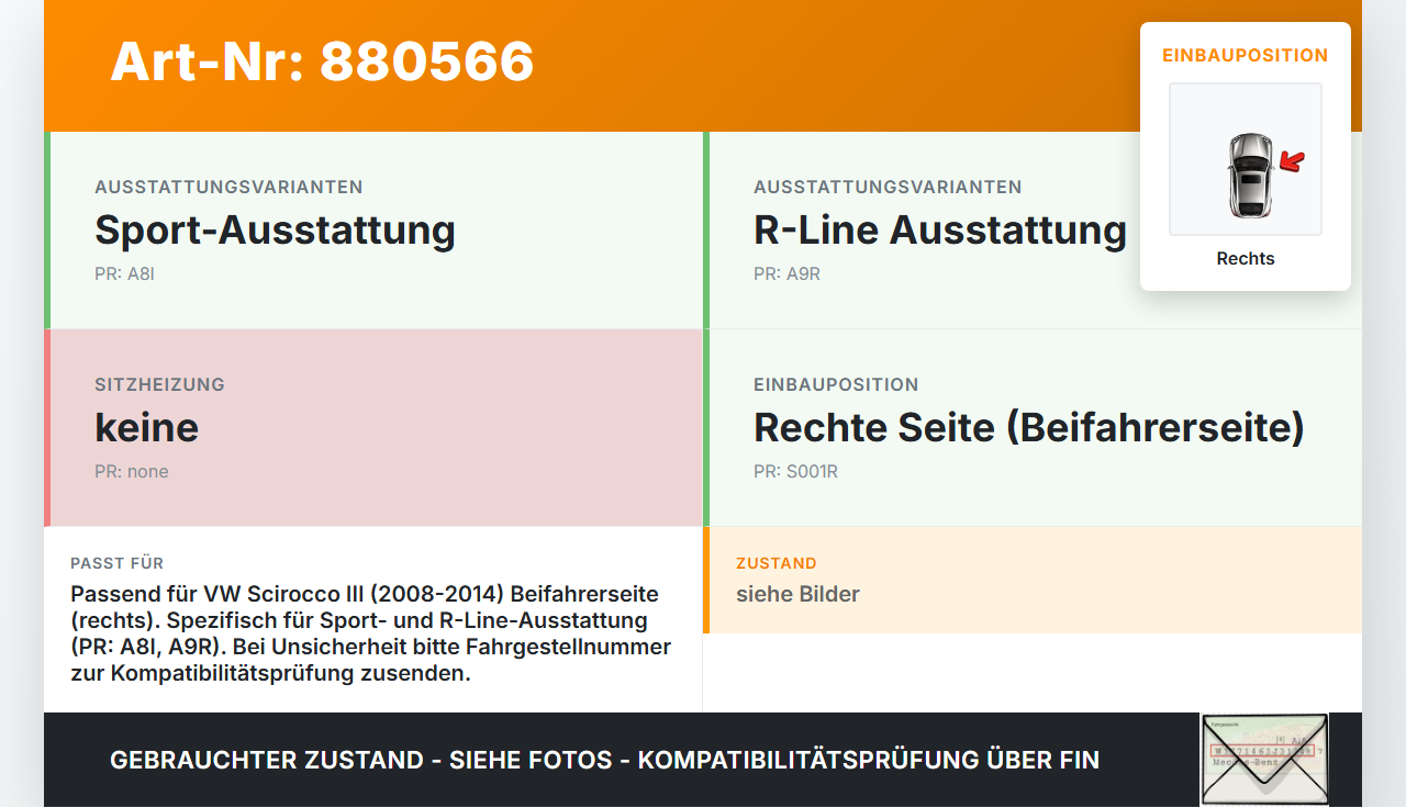 VW Scirocco III 13 08-14 Sonnenblende Rechts für Beifahrer VW Scirocco III 13 08-14 03.04.2009 1K8857552G gebraucht Vorschau 3