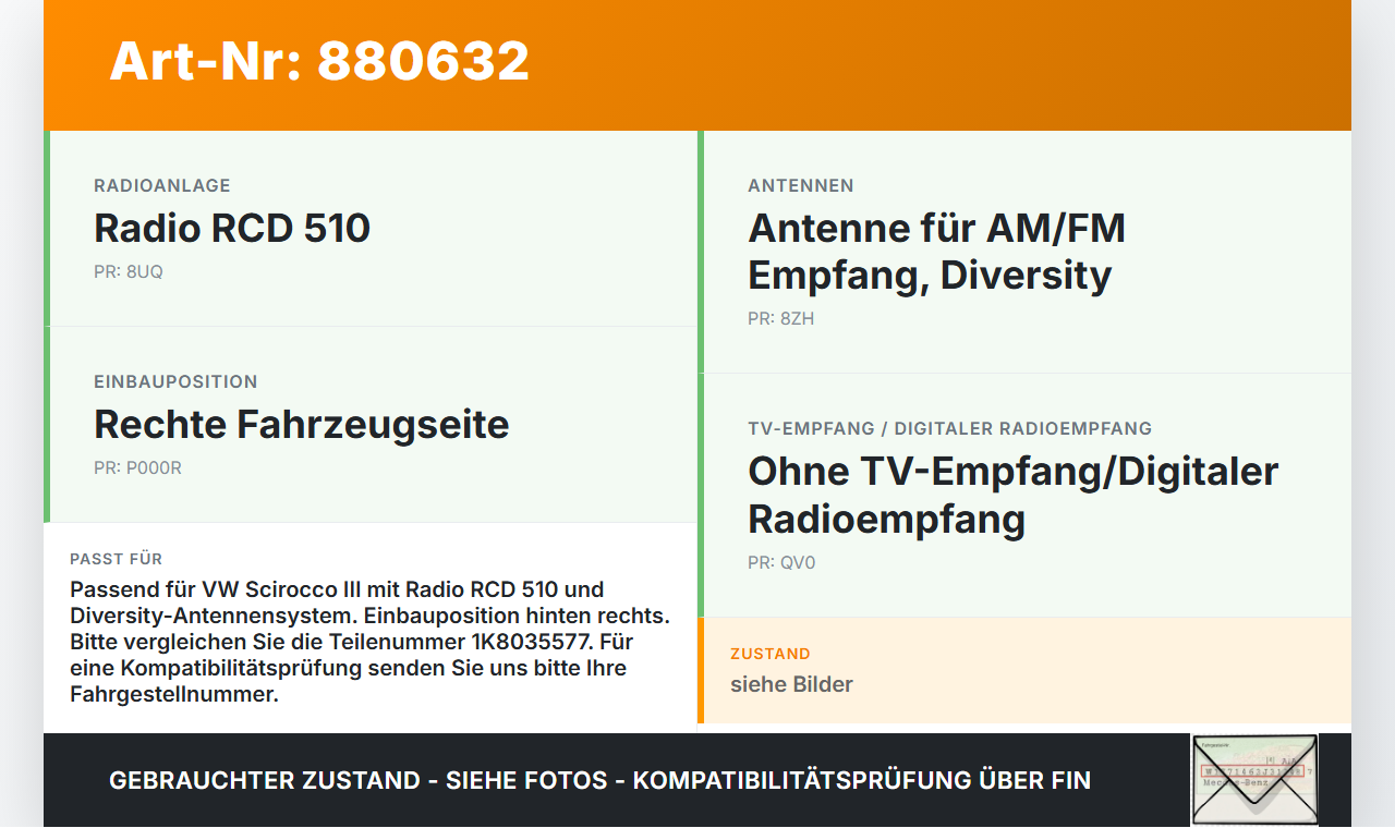 VW Scirocco III 13 08-14 Antennenverstärker Weiche Antenne VW Scirocco III 13 08-14 03.04.2009 1K8035577 7617310321... Vorschau 3