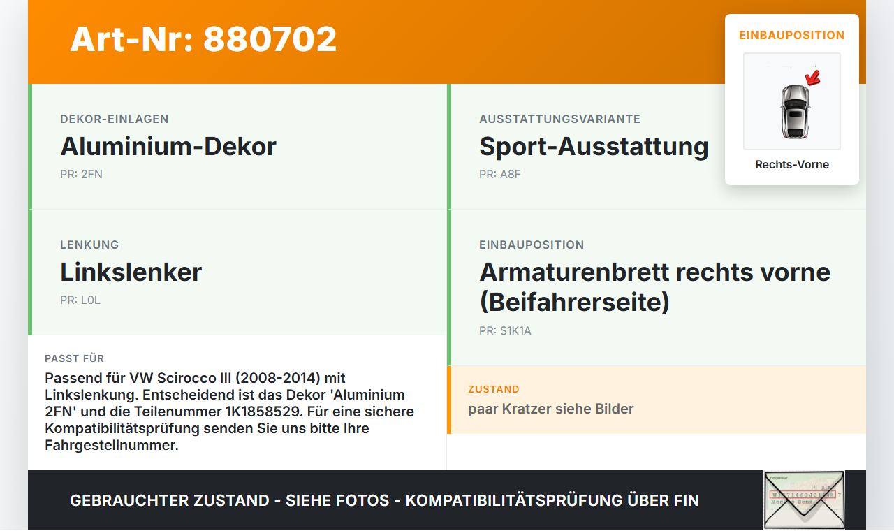VW Scirocco III 13 08-14 Blende für Armaturenbrett Abdeckung Rechts Vorne VW Scirocco III 13 08-14 03.04.2009... Vorschau 3