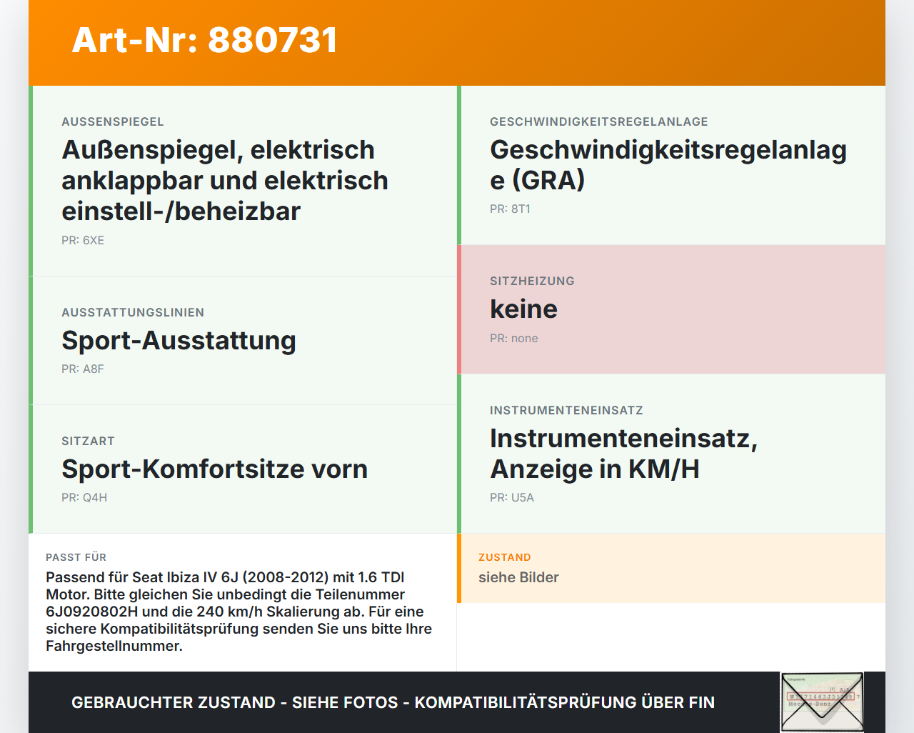 Seat Ibiza IV 6J 08-12 Tdi 1,6 77KW Kombiinstrument Tacho Seat Ibiza IV 6J 08-12 07.10.2010 6J0920802H 6J0920802HX... Vorschau 3
