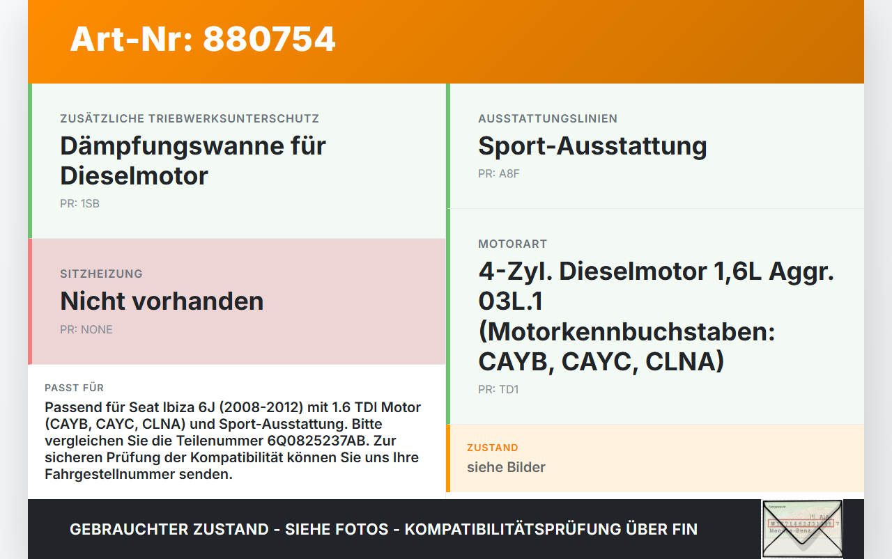 Seat Ibiza IV 6J 08-12 Tdi 1,6 77KW Unterfahrschutz Seat Ibiza IV 6J 08-12 07.10.2010 6Q0825237AB gebraucht Vorschau 3