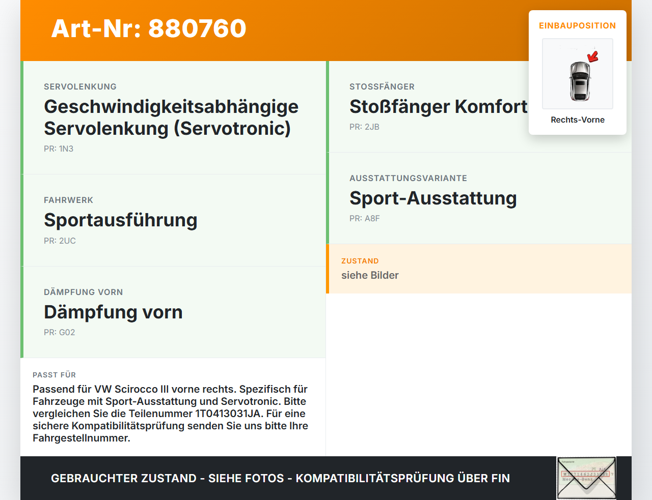 VW Scirocco III 13 08-14 Stossdämpfer Federbein Vorne Rechts VW Scirocco III 13 08-14 03.04.2009 1T0413031JA... Vorschau 3