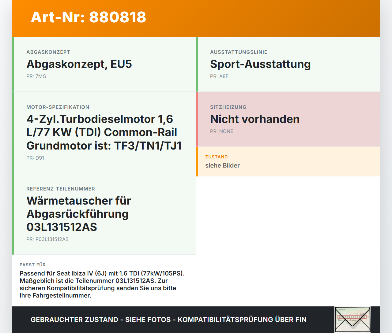 Seat Ibiza IV 6J 08-12 Tdi 1,6 77KW Abgaskühlung Wärmetauscher Seat Ibiza IV 6J 08-12 07.10.2010 03L131512AS... Vorschau 3