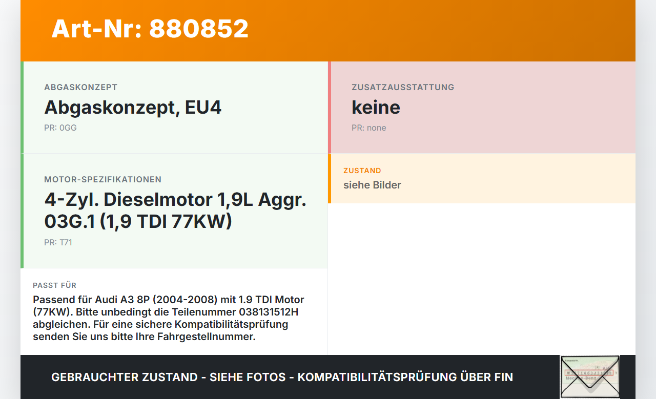 Audi A3 8P 04-08 TDI 1,9 77KW Abgaskühlung für AGR Audi A3 8P 04-08 23.11.2004 038131512H PTA510-0739 gebraucht Vorschau 3