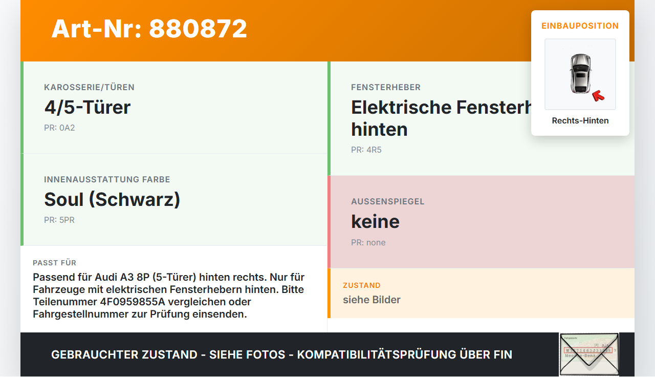 Audi A3 8P 04-08 5T Fensterheberschalter Schalter Rechts Hinten Audi A3 8P 04-08 23.11.2004 4F0959855A 4F0959855... Vorschau 3
