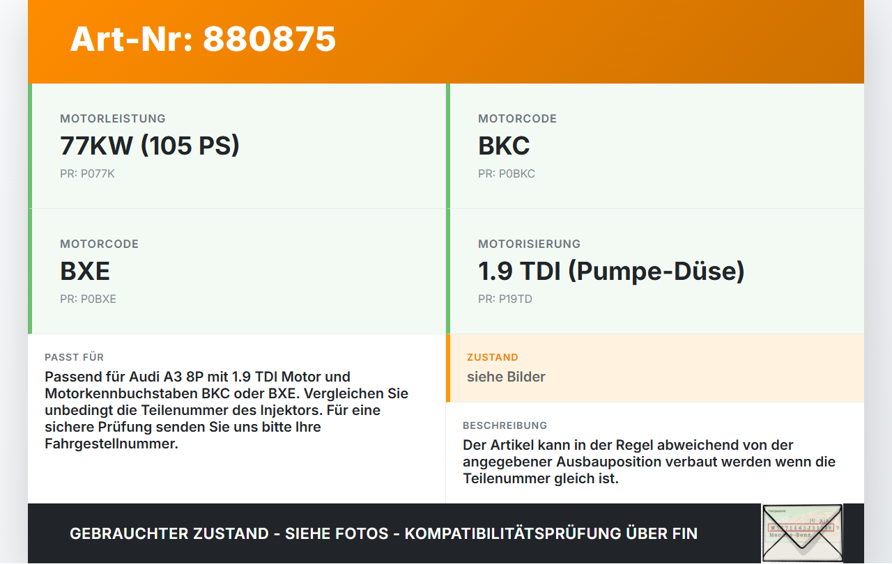 Audi A3 8P 04-08 TDI 1,9 77KW Injektor Einspritzdüse Pumpe-Düse Zyl.2 Audi A3 8P 04-08 23.11.2004 0414720215... Vorschau 3