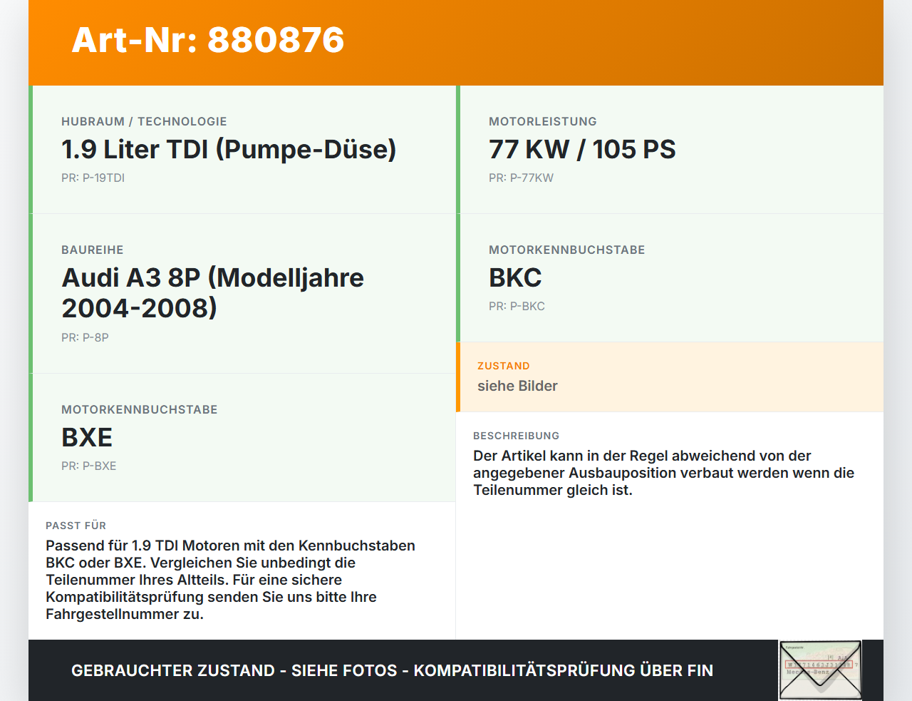 Audi A3 8P 04-08 TDI 1,9 77KW Injektor Einspritzdüse Pumpe-Düse Zyl.3 Audi A3 8P 04-08 23.11.2004 0414720215... Vorschau 3