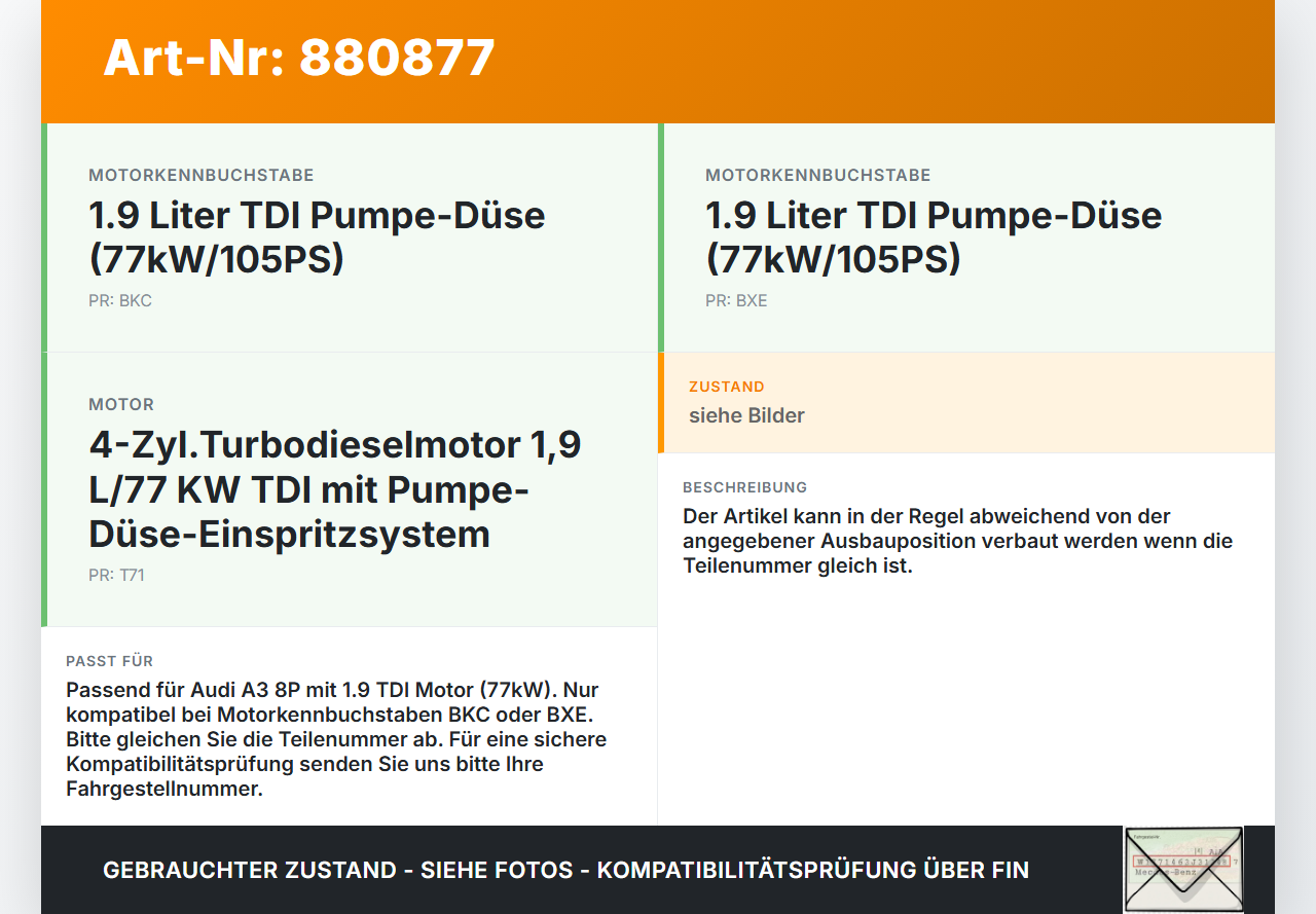 Audi A3 8P 04-08 TDI 1,9 77KW Injektor Einspritzdüse Pumpe-Düse Zyl.4 Audi A3 8P 04-08 23.11.2004 0414720215... Vorschau 3