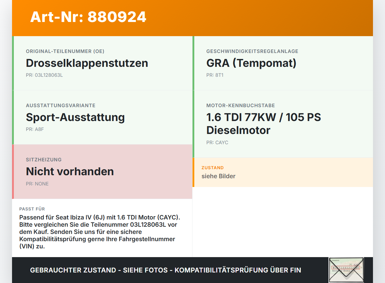 Seat Ibiza IV 6J 08-12 Tdi 1,6 77KW CAYC Drosselklappe Seat Ibiza IV 6J 08-12 07.10.2010 250013852 03L128063L gebraucht Vorschau 3