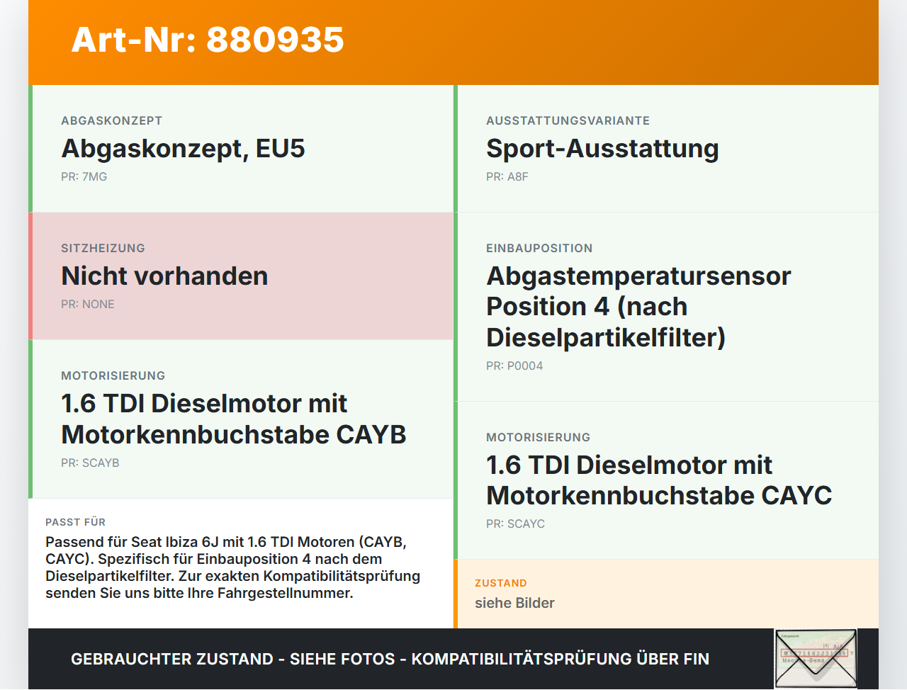 Seat Ibiza IV 6J 08-12 Tdi 1,6 77KW Sensor Abgastemperatursensor Abgassonde Pos.4 Seat Ibiza IV 6J 08-12 07.10.2010... Vorschau 3