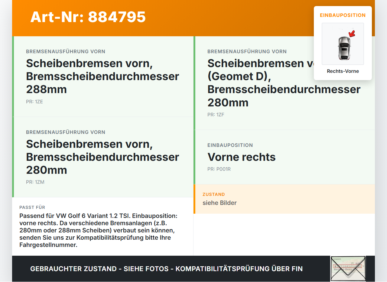 VW Golf 6 VI Variant 08-13 TSI 1,2 77KW Bremssattel Bremszange Vorne Rechts VW Golf 6 VI Variant 08-13 05.01.2012... Vorschau 3