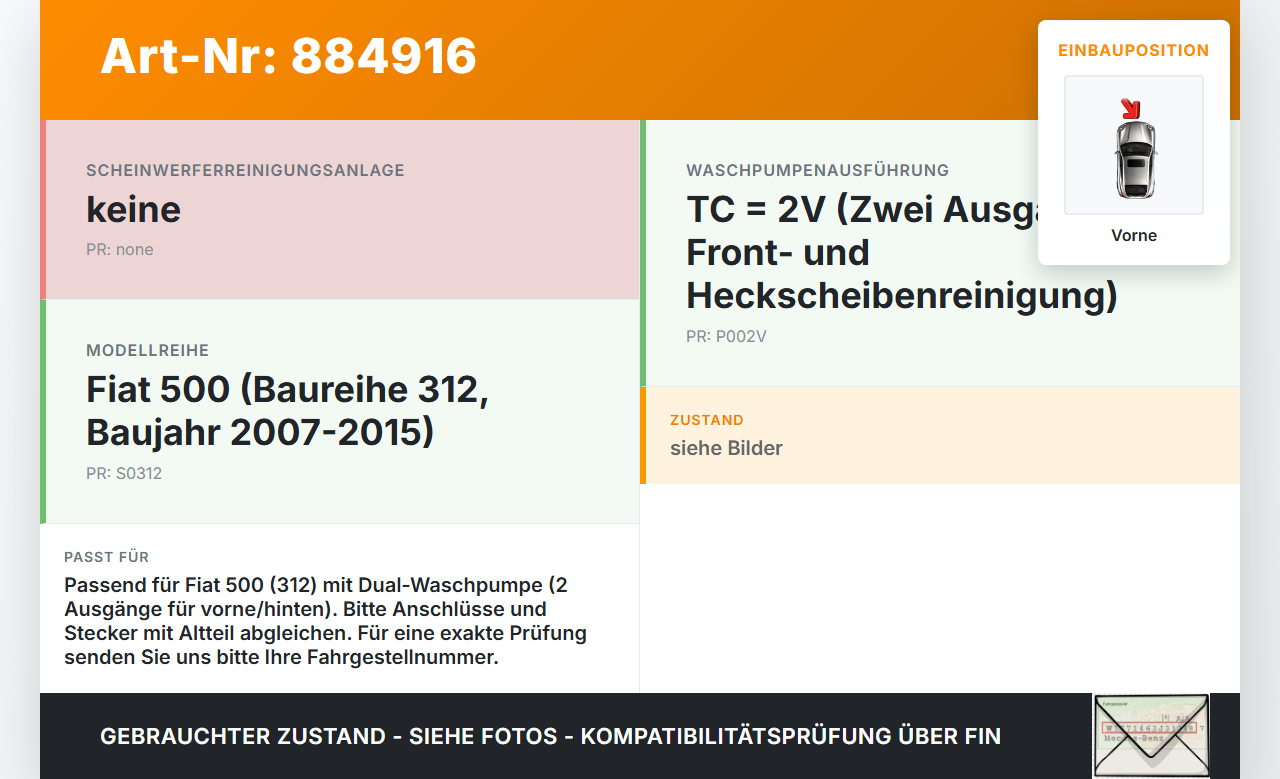Fiat 500 312 07-15 Waschwasserpumpe Wischwasserpumpe Waschpumpe Vorne Fiat 500 312 07-15 29.10.2014 71740942... Vorschau 3