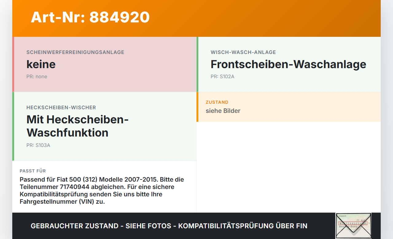 Fiat 500 312 07-15 Waschwasserpumpe Waschpumpe Fiat 500 312 07-15 29.10.2014 71740944 gebraucht Vorschau 3