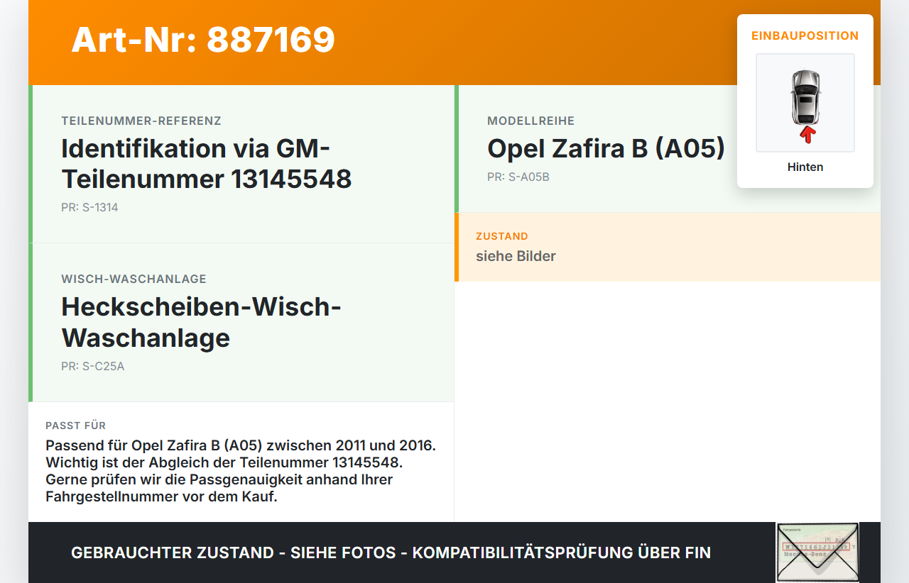 Opel Zafira B  A05 11-16 Wischermotor Hinten Heckwischermotor Opel Zafira B  A05 11-16 04.06.2013 13145548 53025212... Vorschau 3