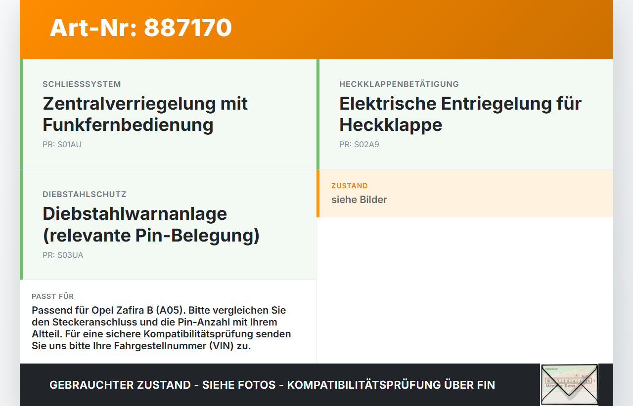 Opel Zafira B  A05 11-16 Schloss f. Heckklappe Heckklappenschloss Verriegelung Opel Zafira B  A05 11-16 04.06.2013... Vorschau 3