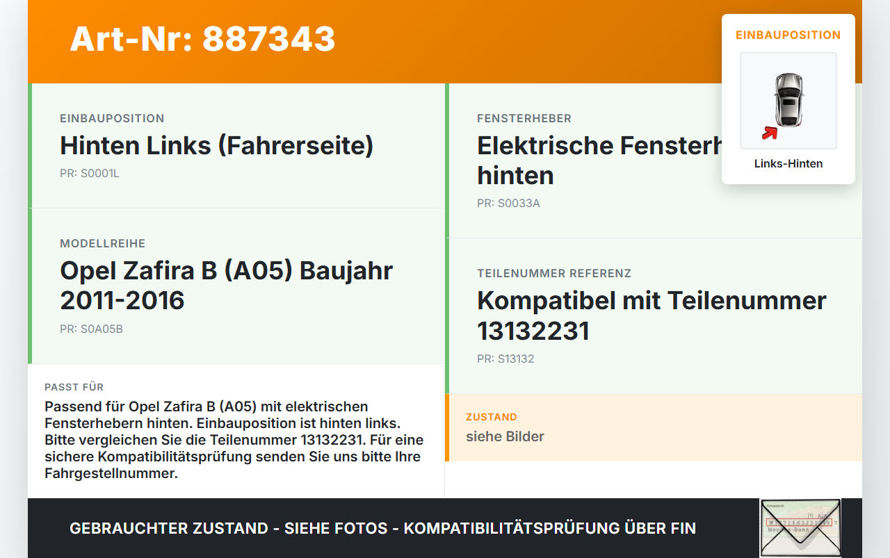 Opel Zafira B  A05 11-16 Fensterhebermotor mit Fensterheber Links Hinten Opel Zafira B  A05 11-16 04.06.2013... Vorschau 3