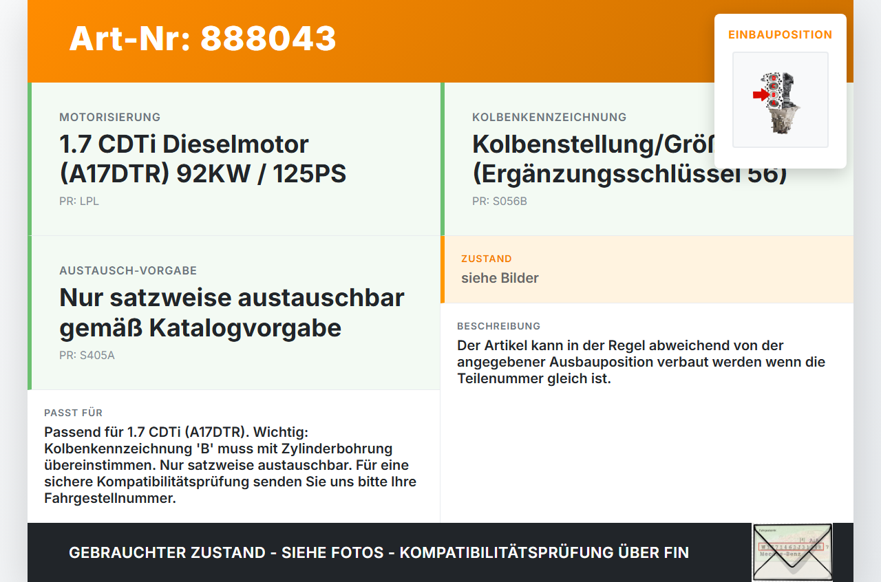 Opel Zafira B  A05 11-16 CDTi 1,7 92KW A17DTR LPL Kolben mit Pleuel Pos B Opel Zafira B  A05 11-16 04.06.2013... Vorschau 3
