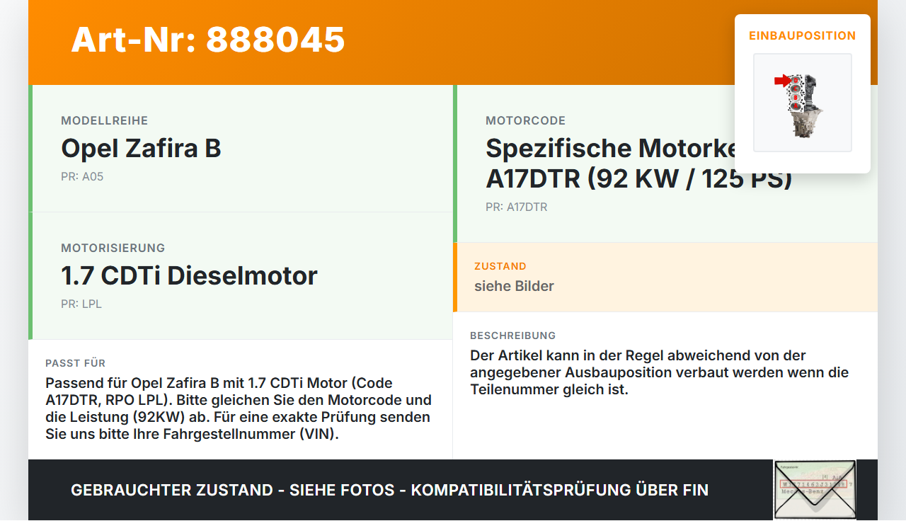 Opel Zafira B  A05 11-16 CDTi 1,7 92KW A17DTR LPL Kolben mit Pleuel Pos D Opel Zafira B  A05 11-16 04.06.2013... Vorschau 3