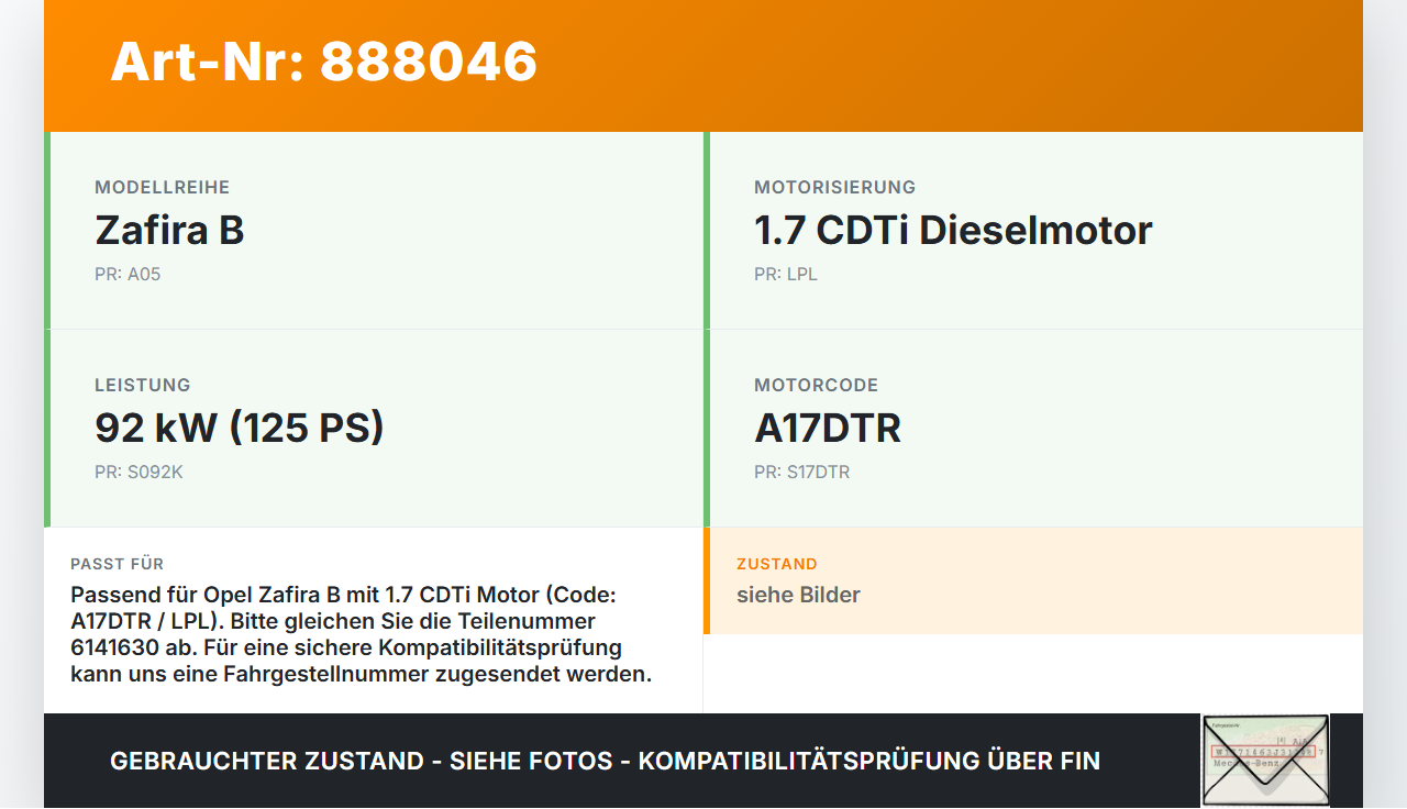 Opel Zafira B  A05 11-16 CDTi 1,7 92KW A17DTR LPL Kurbelwelle Opel Zafira B  A05 11-16 04.06.2013 98075149 6141630... Vorschau 3