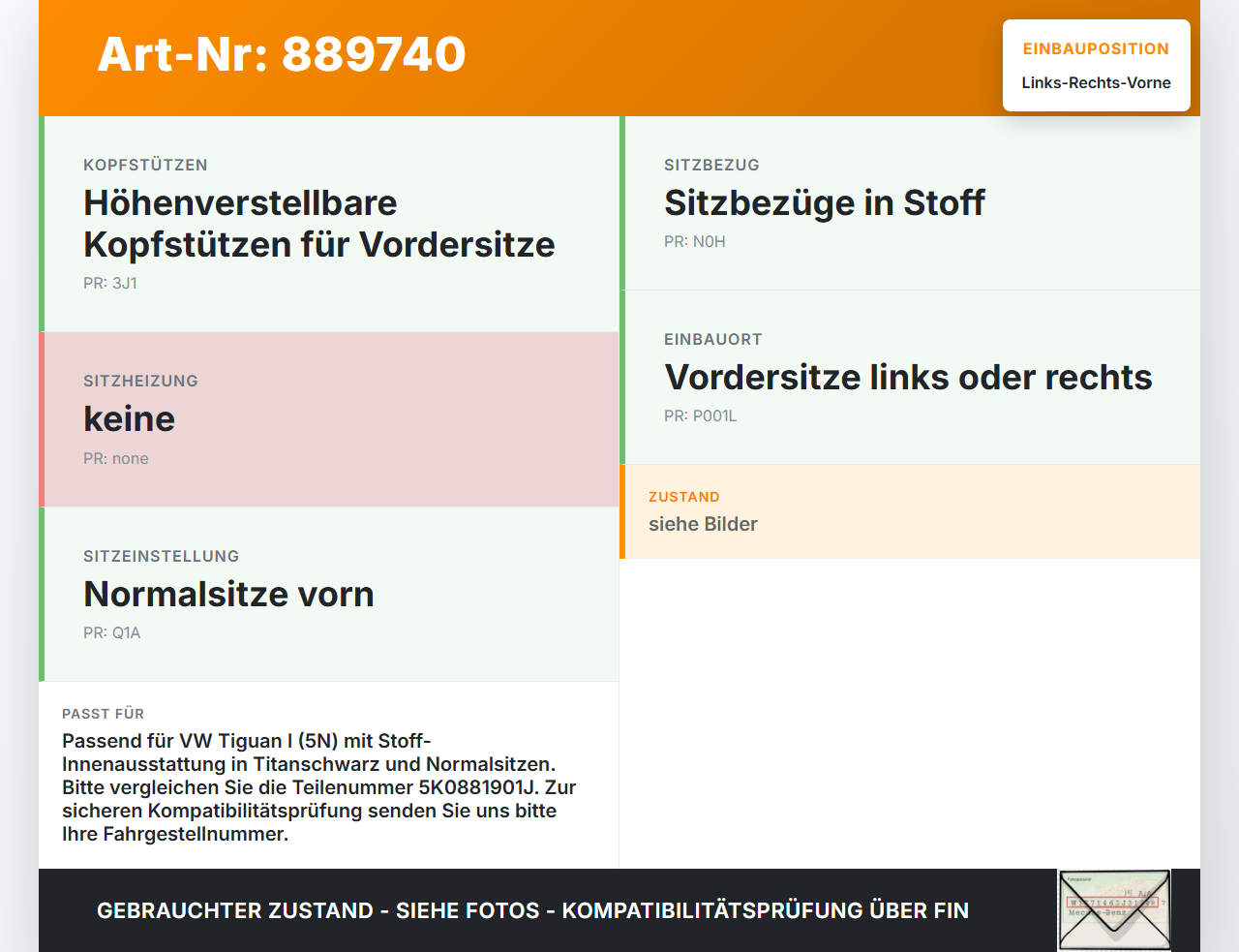 VW Tiguan I 5N 11-16 Kopfstütze für Beifahrer Sitz Rechts oder Links Vorne VW Tiguan I 5N 11-16 10.08.2011... Vorschau 3