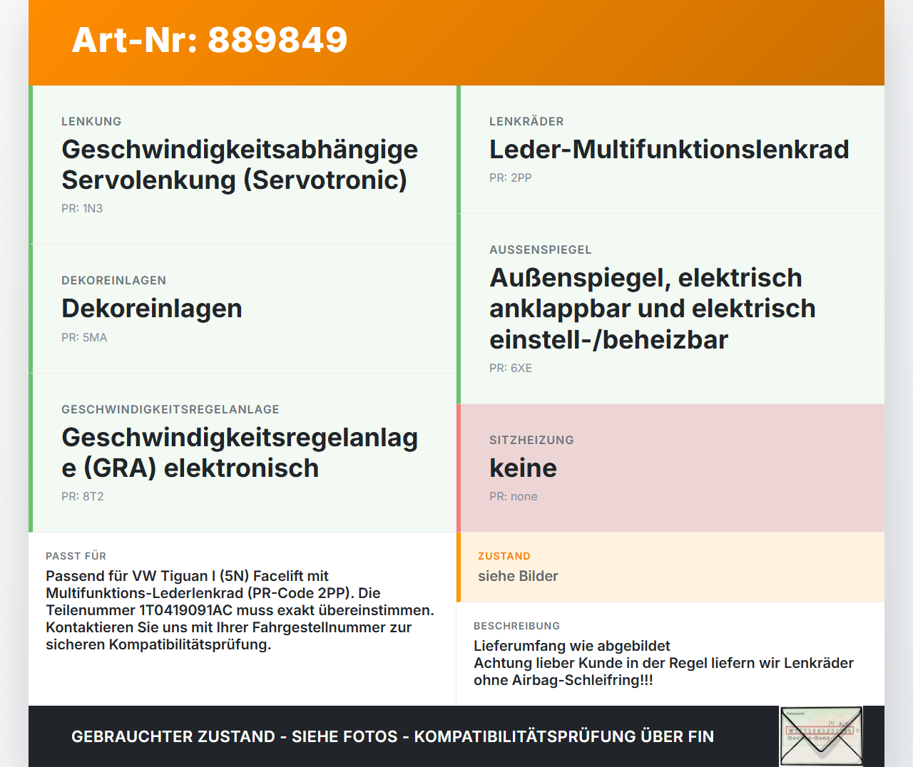 VW Tiguan I 5N 11-16 Lenkrad ohne Airbag Multifunktion Leder VW Tiguan I 5N 11-16 10.08.2011 1T0419091AC 61978150G... Vorschau 3