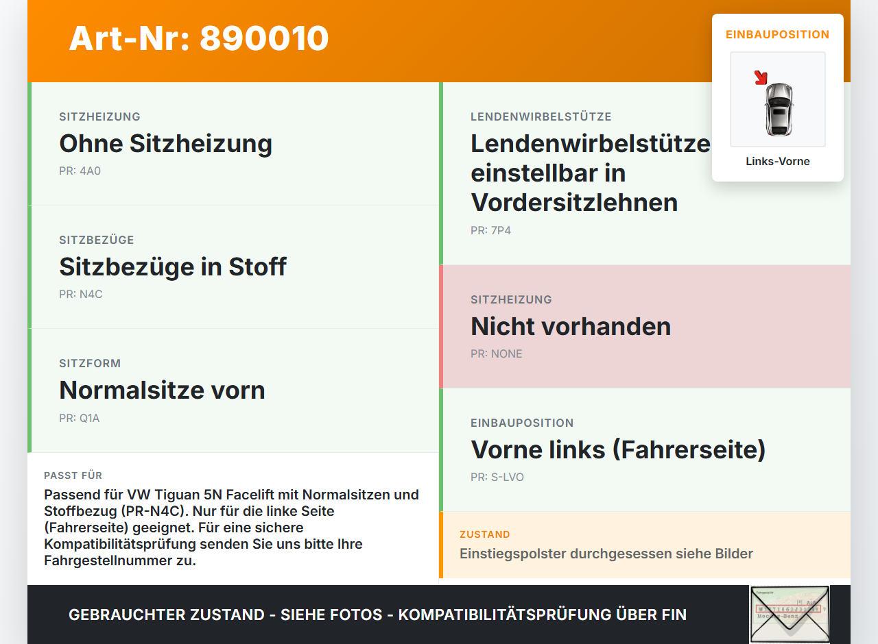 VW Tiguan I 5N 11-16 Sitzbezug Sitzpolster für Fahrersitz Sitz Links Vorne VW Tiguan I 5N 11-16 10.08.2011... Vorschau 3