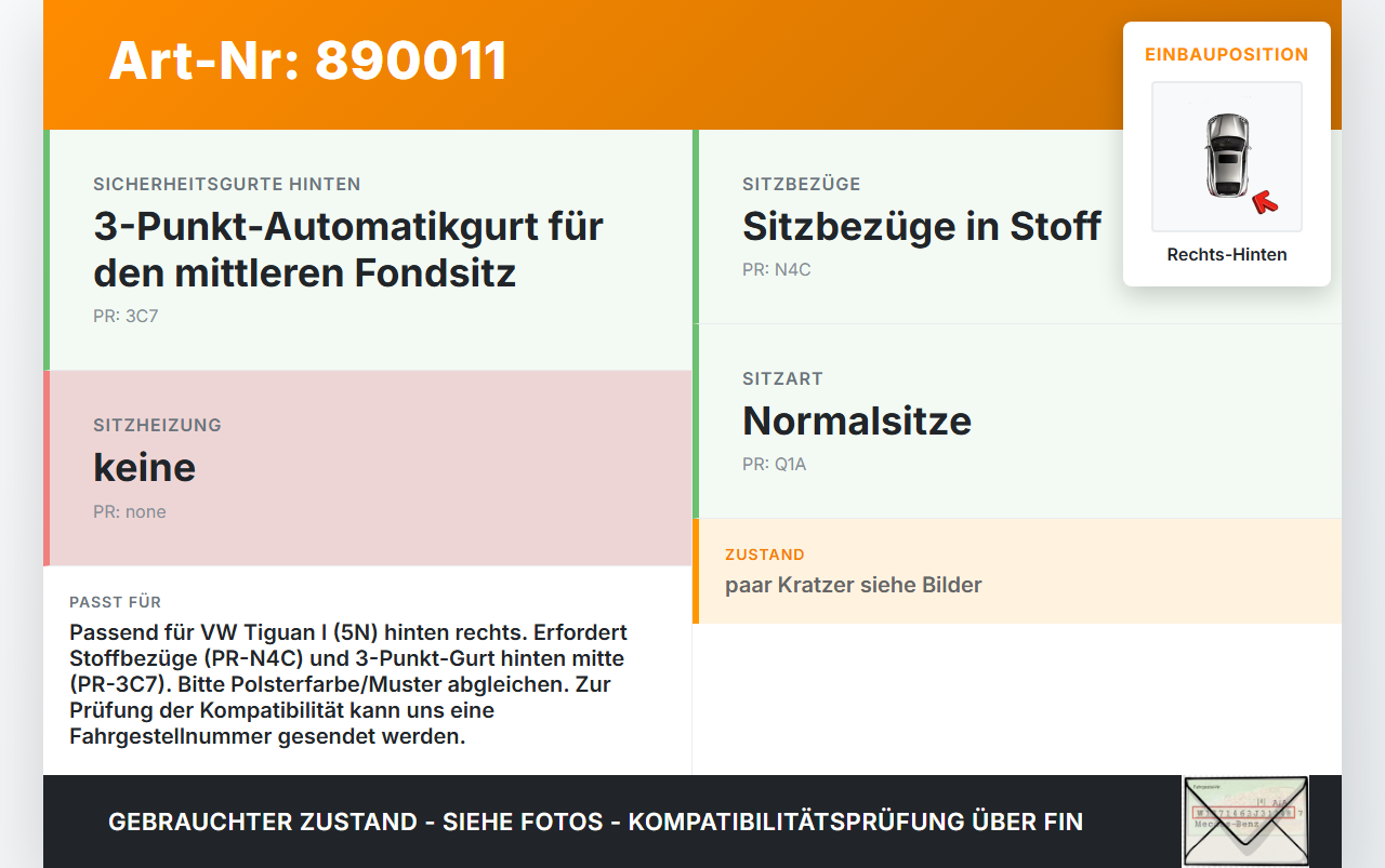 VW Tiguan I 5N 11-16 Sitzbezug Sitzpolster Rechts für Rücksitzbank Hinten VW Tiguan I 5N 11-16 10.08.2011... Vorschau 3