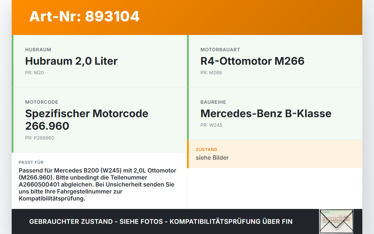 Mercedes W245 B200 05-08 2,0 100KW 266960 Nockenwelle Mercedes W245 B200 05-08 25.05.2010 A2660500401 gebraucht Vorschau 3