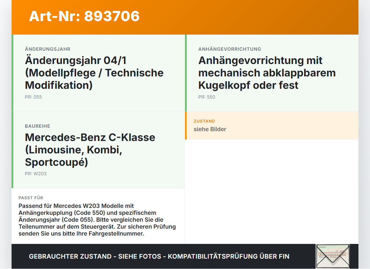Mercedes W203 C200K 04-07 Steuergerät ECU Modul SG für AHK Anhängerkupplung Anschlussgerät Mercedes W203 C200K... Vorschau 3