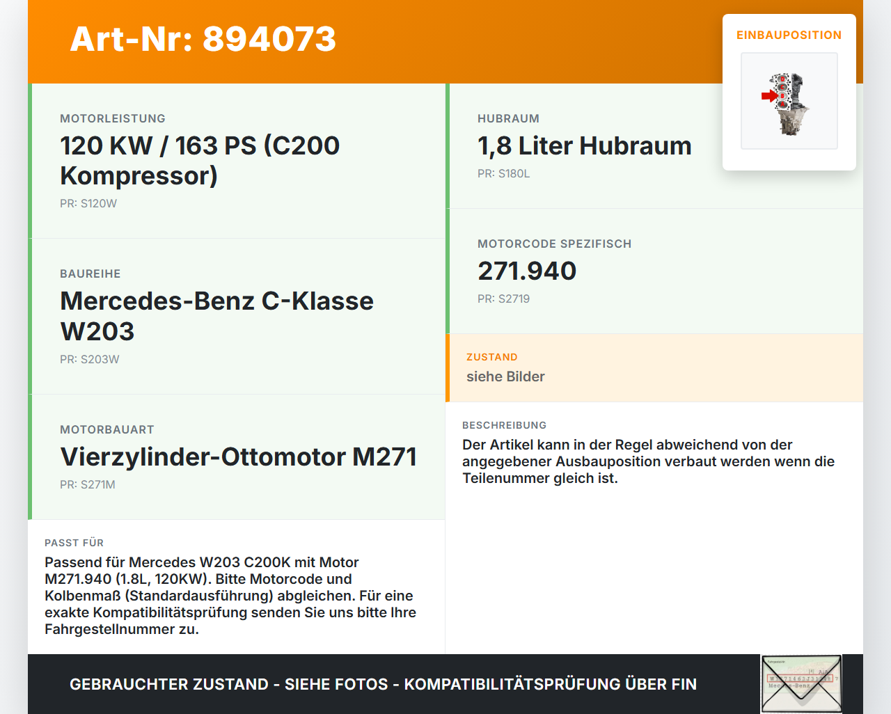 Mercedes W203 C200K 04-07 1,8 120KW 271940 Kolben mit Pleuel Pos B Mercedes W203 C200K 04-07 31.01.2005 A2710302217... Vorschau 3