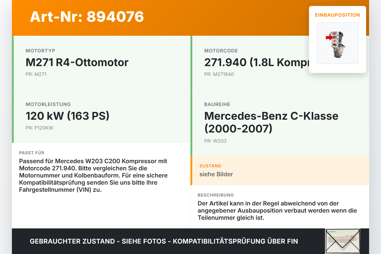 Mercedes W203 C200K 04-07 1,8 120KW 271940 Kolben mit Pleuel Pos C Mercedes W203 C200K 04-07 31.01.2005 A2710302217... Vorschau 3