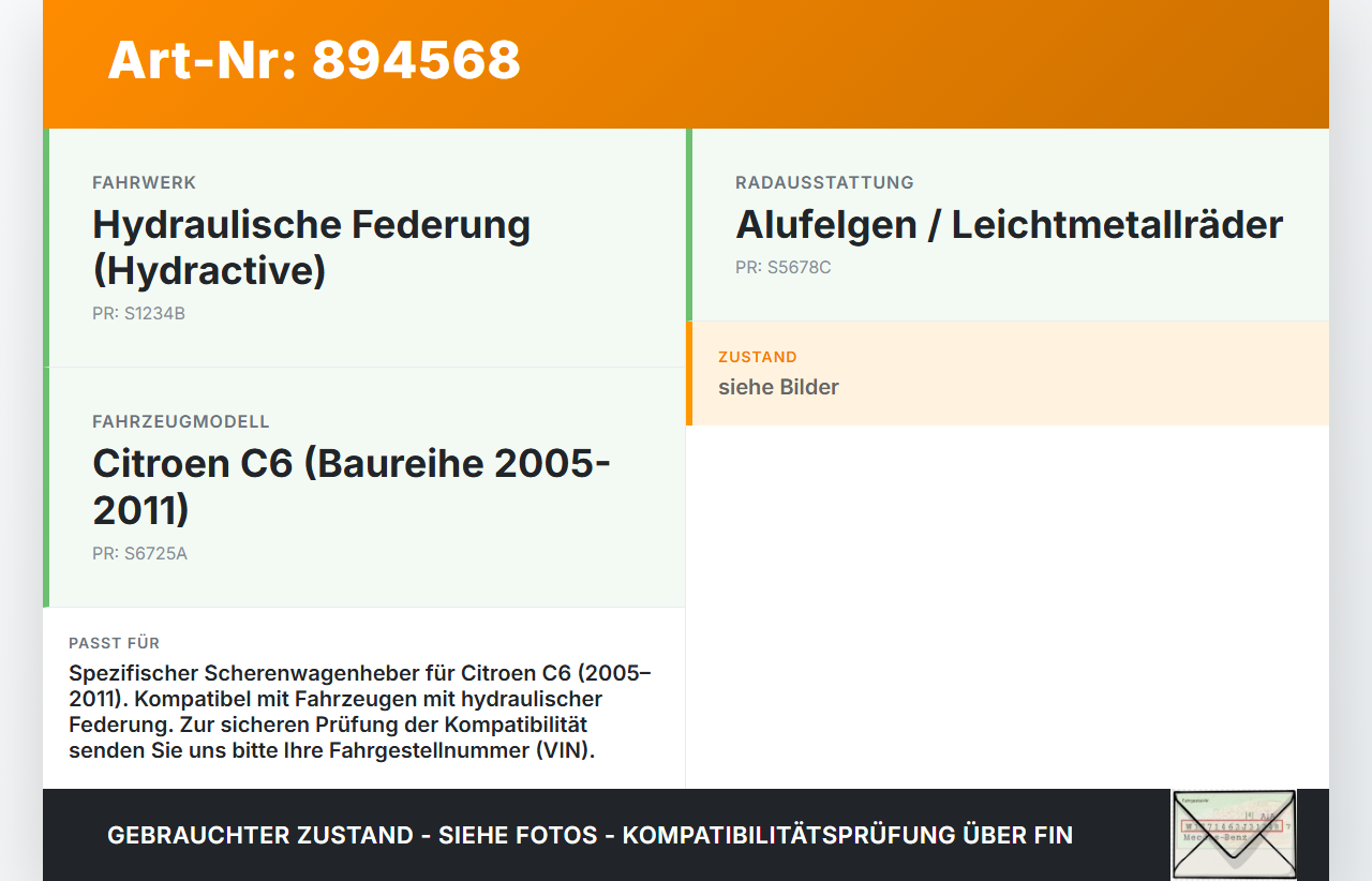 Citroen C6 05-11 Wagenheber Citroen C6 05-11 01.05.2005 672598 gebraucht Vorschau 3