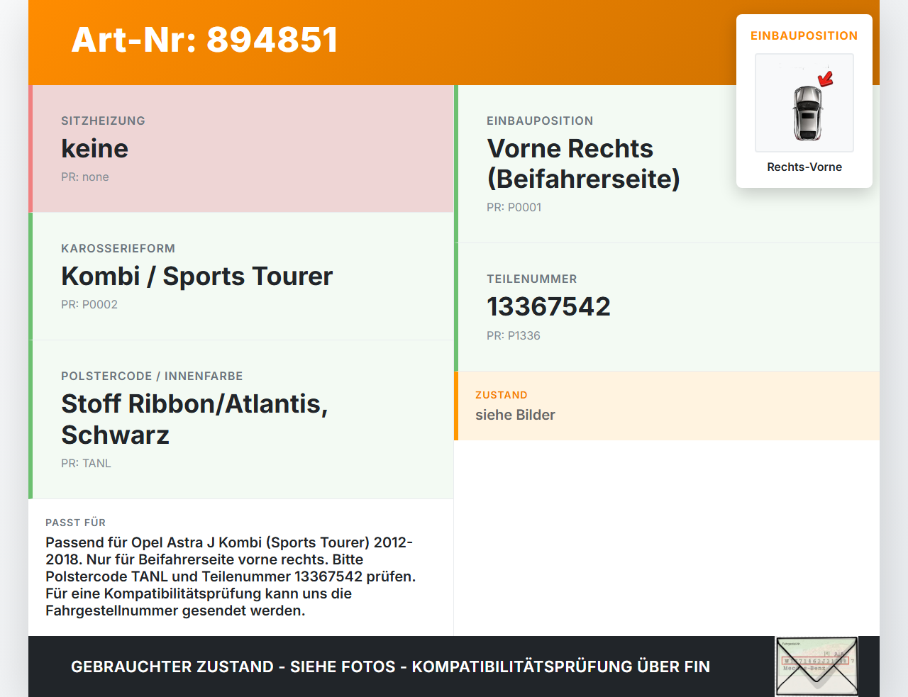 Opel Astra J 12-18 Kombi Gurtstraffer Beifahrer Rechts Vorne Opel Astra J 12-18 31.08.2015 13367542 622265300C gebraucht Vorschau 3