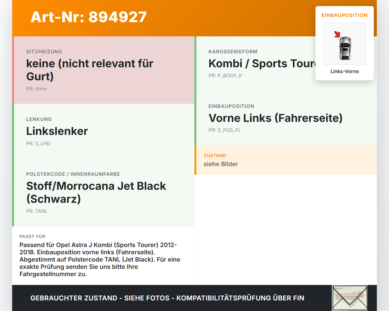 Opel Astra J 12-18 Kombi Gurt Sicherheitsgurt Gurtstraffer für Fahrer Links Vorne Opel Astra J 12-18 31.08.2015... Vorschau 3